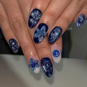 Dreamy Ocean 3D Starfish Jellyfish Press on Nails, Glitter Decorative Nails, Removable Wearable Manicure Set, 30 Pieces, Style, Single Item