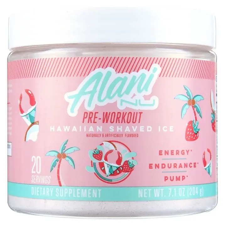 Alani Nu Pre-Workout Powder - Dietary Fitness Supplement - Hawaiian Shaved Ice Flavor - 20 Servings - 7.2 oz (204 g)