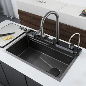 30" Smart Workstation Kitchen Sink, Digital Display, Water-Powered Piano Key Faucet, 3 Water Modes, Honeycomb Coating, Cup Washer & US Garbage Disposal Compatible outdoorfun