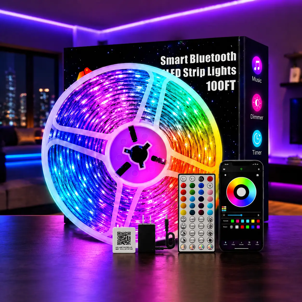 Smart RGB LED Strip Lights - Adjustable, Colorful, Multi-Mode Rainbow Backlight, Alexa-Compatible with App & Remote Control, Time Setting, for Bedroom Decor, Party Lighting, Adjustable Led Light, Colorful Led Light