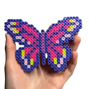 Perler Bead Butterfly Magnet - Decorative Magnet with Colorful Beads and Pink Butterfly Design
