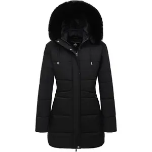 Women's Winter Puffer Coat Thicken Fleece Lined Down Jacket Waterproof Faux Fur Detachable Hooded Parka