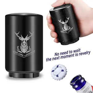 Automatic Beer Bottle Opener with Magnetic Cap, Stainless Steel One-Handed Lid Opening Spring Loaded Push&Pop for Kitchen Home Bar Restaurant Household Utensils Beer Accessories Gift (Elk) Modern,                home essentials