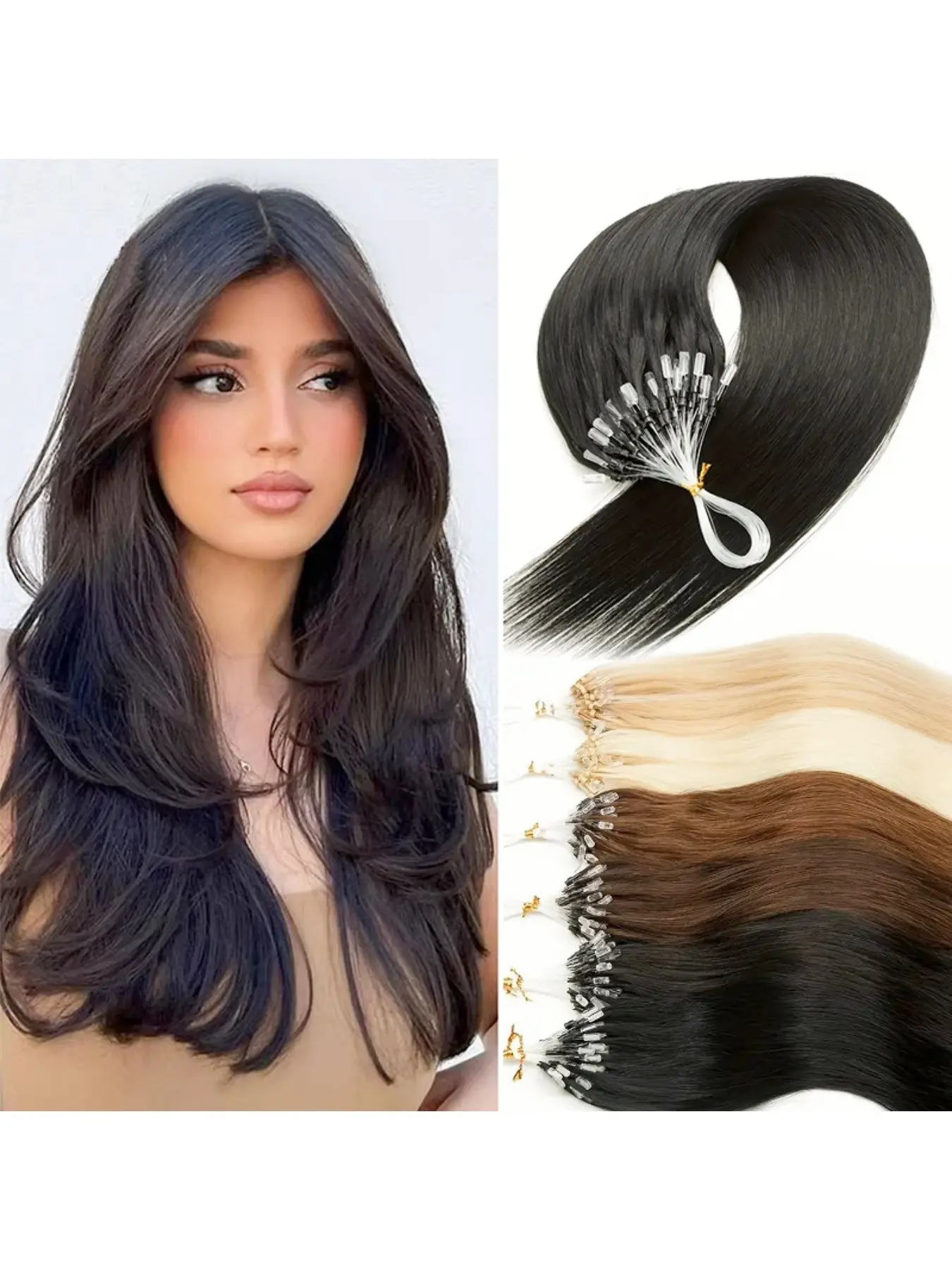 Micrlinks Human Hair Silky Straight Keratin Capsule Micro Loop Hair Extensions, Double Drawn Natural Color, 12-20 Inch, 30g Per Pack, Microloop Human Hair