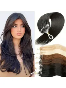 Micrlinks Human Hair Silky Straight Keratin Capsule Micro Loop Hair Extensions, Double Drawn Natural Color, 12-20 Inch, 30g Per Pack, Microloop Human Hair