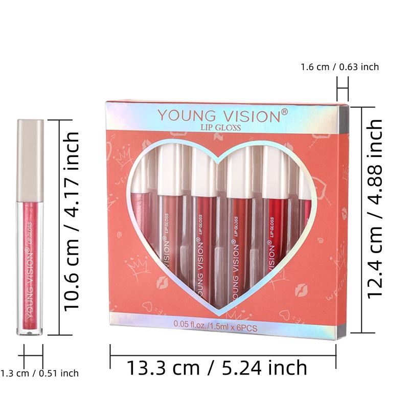 6 Color Lip Gloss Set, Mirror Finish Lip Gloss + Matte Velvet Lip Stain, Long-Lasting & Hydrating Makeup Kit for Women