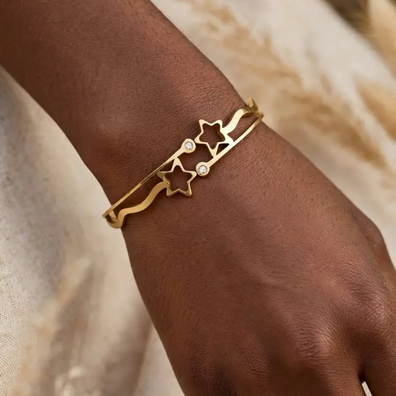 Star Gold Bangle Bracelet - Celestial Starry Night Diamond Stainless Steel