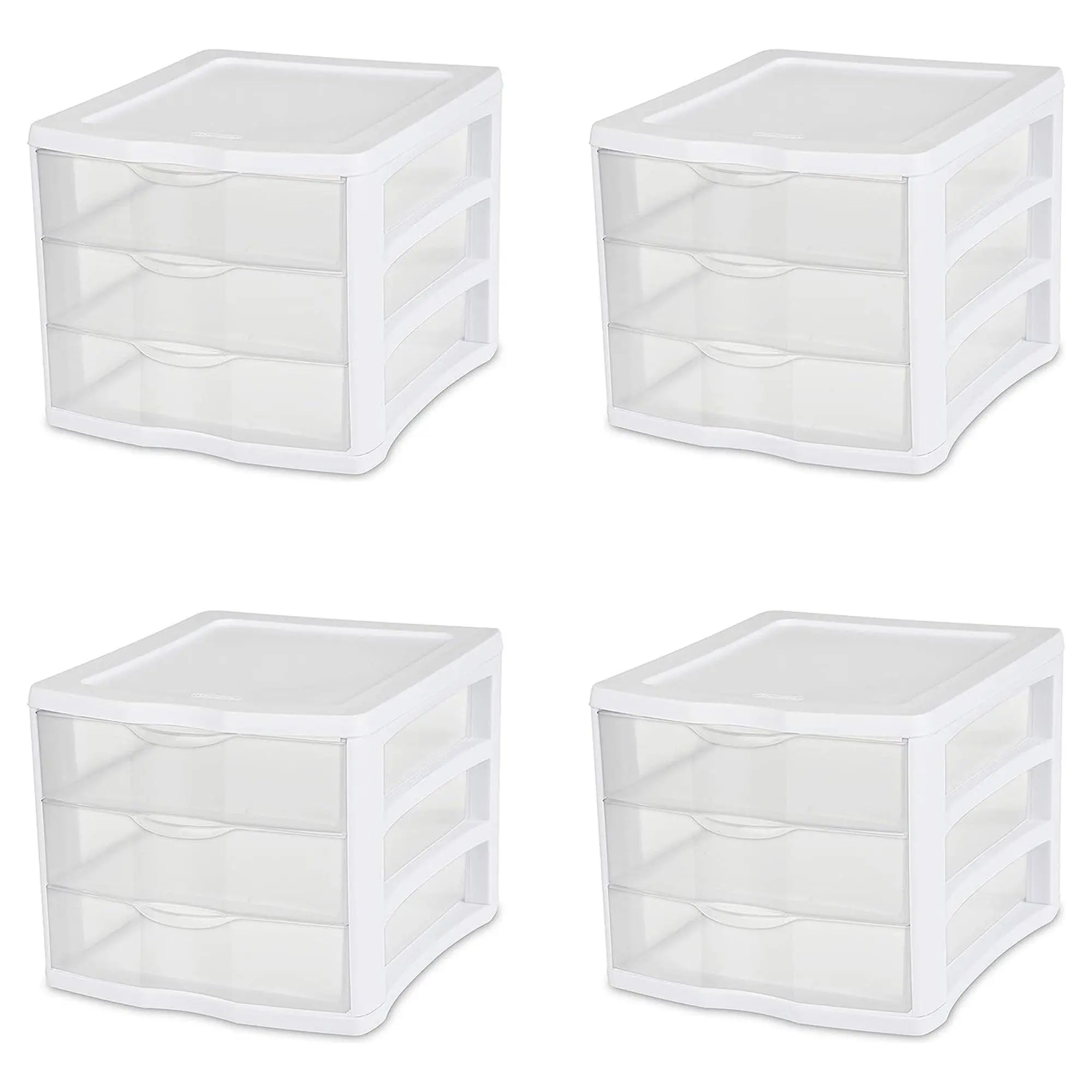Sterilite 3 Clear Drawer Desktop Storage Unit Home Tabletop Organizer, 4 Pack Boxes Plastic Sterilite 3 Clear Drawer Desktop Storage Unit Home Tabletop Organizer, 4 Pack Boxes Plastic
