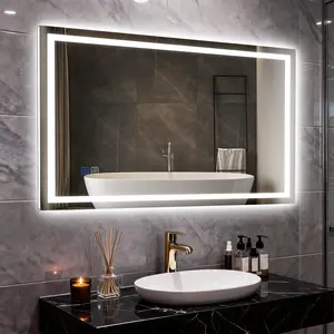 GLITGATE Dimmable Bathroom Mirror with Touch Control, Over Sink Bathroom Mirror, LED Bathroom Mirror with Lights, 3-Color Options, Wall Mounted, Defogging & Memory Timing Function, for Bedrooms, Closets, or Hallways, Tempered Glass