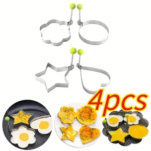 4 stainless steel egg ring molds, round flower star heart-shaped egg molds, non-stick egg frying tools, RV kitchen accessories, no-charging pancake and egg roll egg-forming molds, restaurant kitchen egg frying tools, heart-shaped bento tools