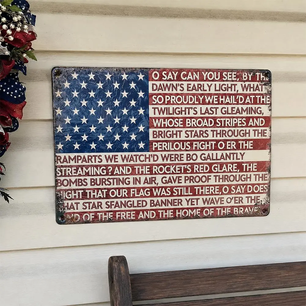 Patriotic USA Flag Metal Tin Sign - 8x12 In Rustic Lightweight Wall Decor, Hanging/Wall Mount for Man Cave, Independence Day Gift for Veterans | Vintage American Home Supplies Plaque