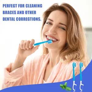 5 in 1 Oral Mini Brushes Smushy Brush-Comfort Disposable Toothbrushes Reach Floss + Toothpick Bottoms + Tongue Scraper | Travel Size | Individually Wrapped