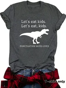 Women's Dinosaur Graphic Print Round Neck Tee, Fashion Casual Short Sleeve T-shirt, Ladies Summer Clothes for Daily Wear, Top