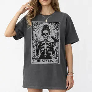 Comfort Colors The Stylist Shirt, Hair Stylist Shirt, Gothic Skeleton Hairdresser Graphic Tee