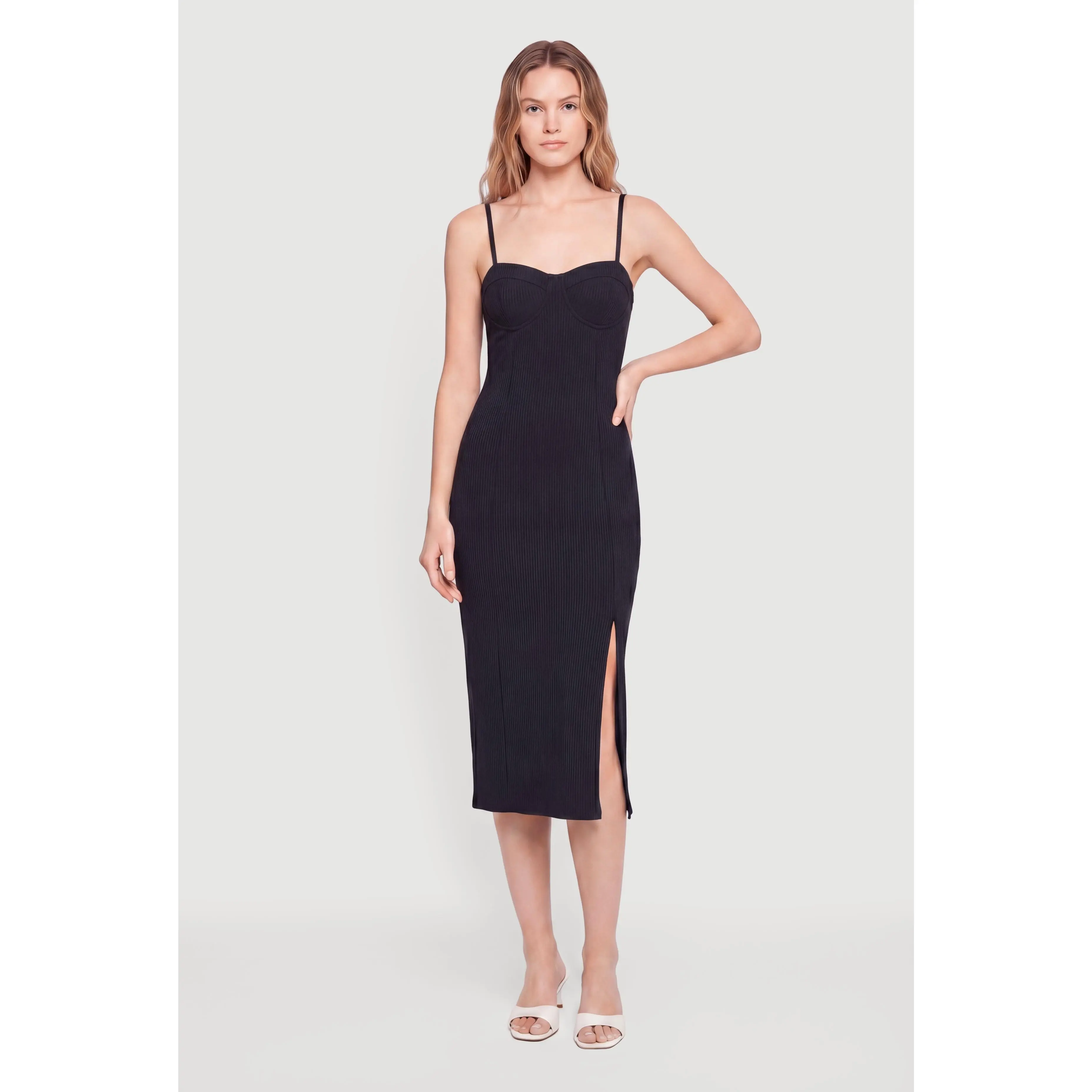 Rib Knit Sweetheart Neck Cami Midi Dress