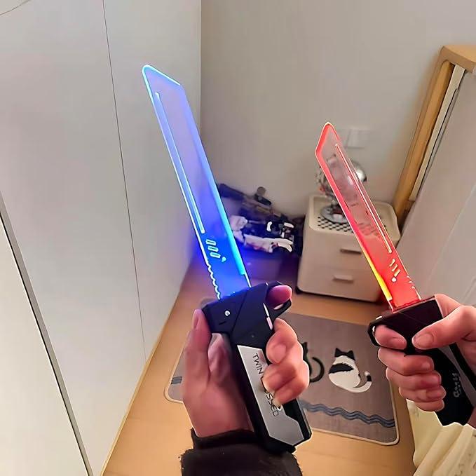 【SaberX】2026 Dual-Color LED Retractable Toy Sword – Swing-Activated Light Blade, Plug-In Dueling Play Sword for Kids & Collectors
