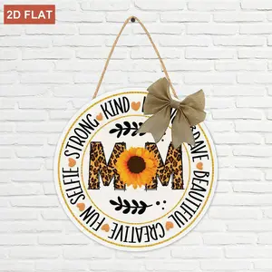 Mother's Day Wooden Front Door Hanging Sign Rustic Round Wreath Wall Hanger Porch Decor Spring and Summer Farmhouse Decoration Gifts for Mom 12 Inches, Ornaments