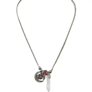 Quartz Rose Crescent Moon Romantic Necklace with 18-inch Stainless Steel Chain Enchanting Rose Charm for Special Occasions and Everyday Wear