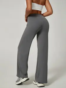 Women's High Waist Elastic Casual Soft Straight Leg Pants, Sporty Fitted Yoga Fitness Workout Pants, Fall & Winter Daily Wear