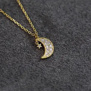 Star & Moon Zircon Pendant Necklace for Women – Dainty Personalized Celestial Jewelry Gift