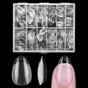 Nicedeco Extra Short Almond Nail Tips Full Cover 216PCS Clear Fake Nails Tip for Acrylic Nail Tip Soak Off Home DIY Salon Nails 12 Sizes - 009