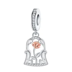 Silver-plated Rose Jewelry Charm, Elegant Pendant Fits for Necklace Bracelet, Perfect Gift for Women