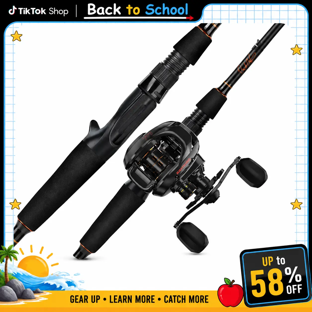 [Back to School]KastKing Brent Chapman Casting Rod and Reel Combo, Tailored Tackle Kits, IM6 Graphite 2Pc Blanks, 5.2:1 Gear Ratio, 9 + 1/5 + 1 Ball Bearings, Stainless Steel Guides, EVA Handles Bass Fishing Lure Travel Fishing Rod  SummerVibes