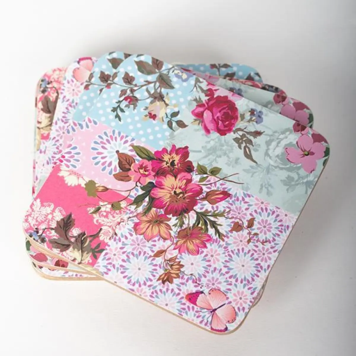 MDR Trading Inc. FP-BD6-R106Q01 Set Of 6 Square Floral Quilt Coasters