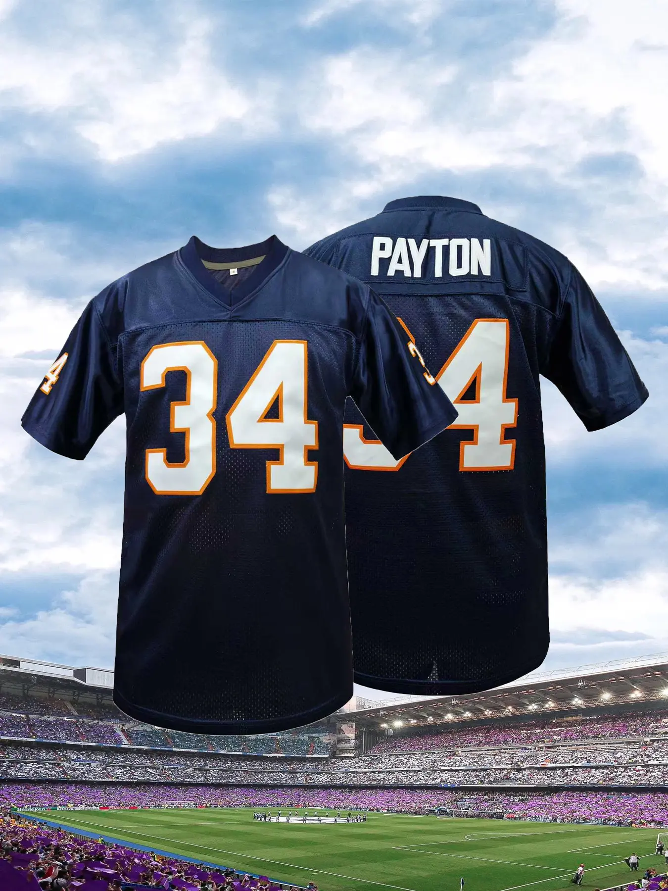 Boyfriend Style Men's 34 Dark Blue Letter Embroidered American Football Jersey, Classic Throwback Jersey, Loose Breathable V-Neck Classic Retro Mesh Pullover Sports Top For Street Hip-Hop, Football, Daily Party, Workout, Sports Clothing