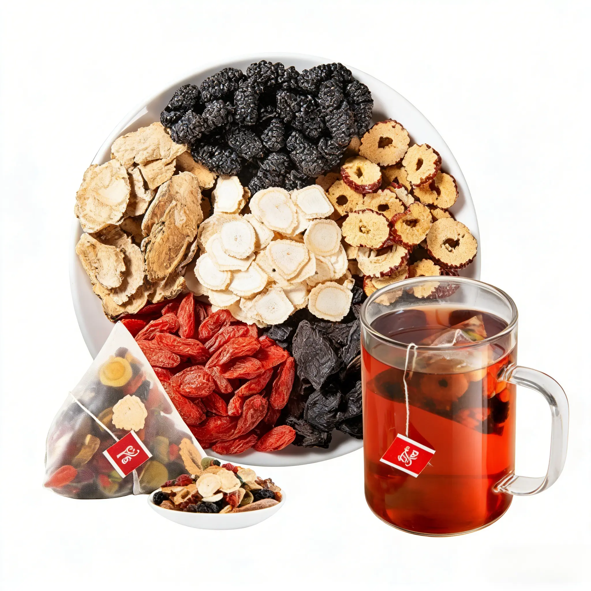 Organic Wolfberries Mix Ginseng Herbal Detox Tea Bags - 8 Precious Ingredients, Kidney Cleanse, Sugar Free No Added Sugar Beverage for Adults Home & Office Use, Natural Blend