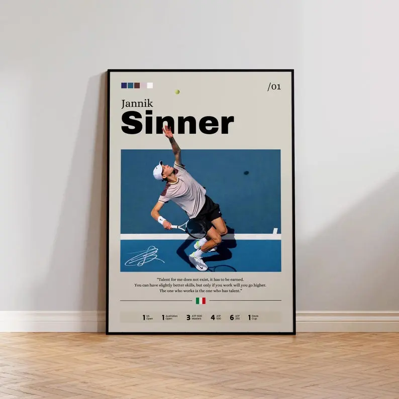 Jannik Sinner Tennis Star Unframed Art Print Photo - Fade-Proof Poster, Artistic Room Decoration, Sinner Fan Gift