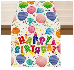 Happy Birthday Colorful Balloons Confetti Stars Table Runner Burlap Table Decoration for Home Kitchen Dining Dinner Indoor Holiday Party Farmhouse Decor 13x72 Inch