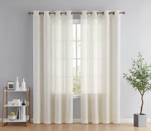 HLC.ME Abbey Faux Linen Semi Sheer Privacy Grommet Window Curtain Panels Machine Washable Polyester 63 72 84 96 108 Inches Long Set of 2 for Indoor Spaces