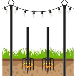 9Ft String Light Poles 2 Pack,Light Poles for Outside Lights,Outdoor with Fence Brackets Hanging Lights,Metal Stand Deck Patio Backyard