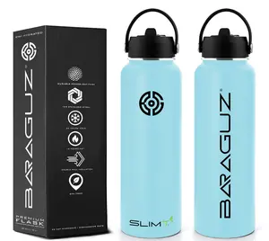 Baraguz (Sky Blue) Premium Flask - 40 oz Wide Mouth w/ Straw Lid, Beverage Thermos  ~ Keeps Beverages Cold for 24 hours and Hot for 18 hours Drinkware Stainless