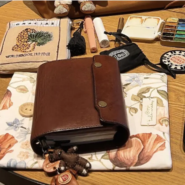 Handmade Vintage Brown Leather M5 Tri-fold Loose-Leaf Planner - Office Stationery for Students, Daily Journaling