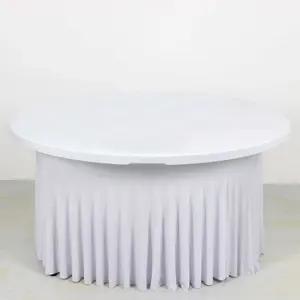 Spandex Round Tablecloth 5ft White - Classy Table Cover Skirt with Ruffles for Trade Shows, Galas & Corporate Events