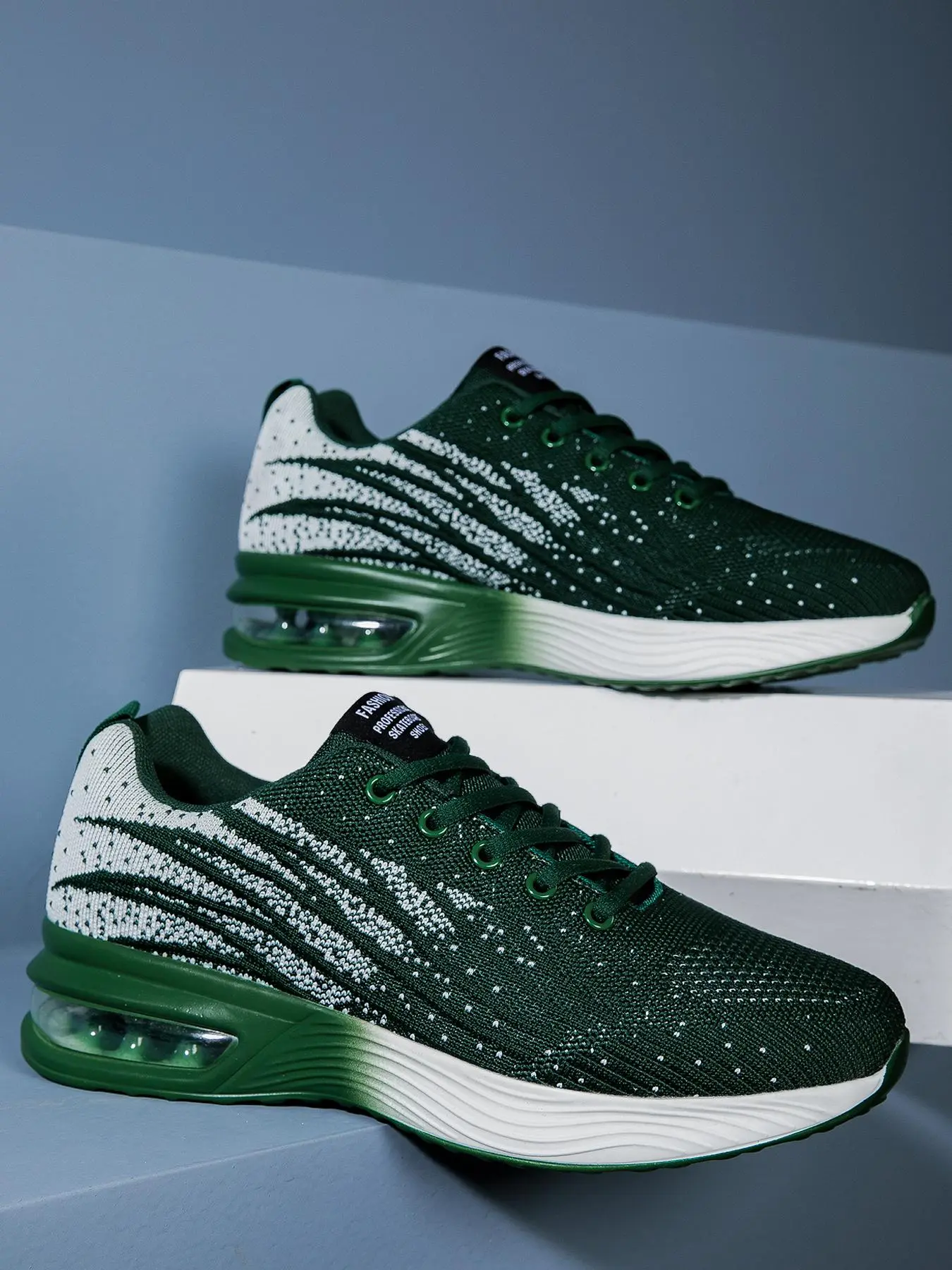 Men's Lace Up Air Cushion Sneakers, Cushioned Running Shoes, Casual Comfortable Breathable Sports Running Shoes, Male All-match Round Toe Shoes for Daily Wear, Knit Running Shoes