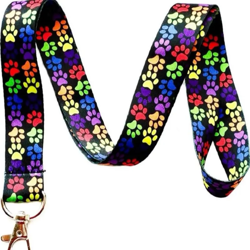 Rainbow Paw Print Lanyard Key Chain Id Badge Holders - Vibrant Colors & Fun Design for Accessories