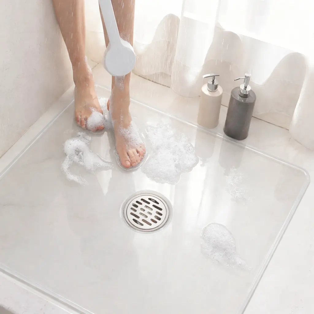 Clear Non Slip Shower Mat Waterproof Quick Dry Bath Floor Mat Heavy Duty PVC Bathroom Mat Mold Resistant Easy Clean Transparent Bathtub Mat for Wet Room Shower Stall Home