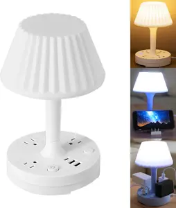 All-in-One Bedside Lamp with AC Outlets & USB Ports, Remote Control Color Changing Nightstand Lamp for Bedroom Living Room