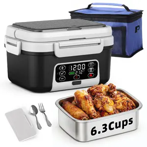 Cordless Electric Lunch Box 6.3Cups Fast Heating Portable Food Warmer with 20000mAh Stainless Steel Tableware Insulated Bag for Work Office Travel Camping Suitable for Adults Children