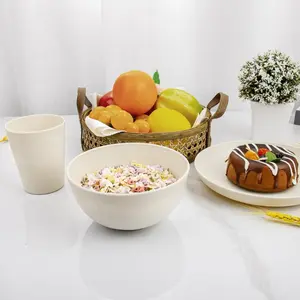 24 Pcs Wheat Straw Dinnerware Sets, Unbreakable Reusable Plastic Wheat Straw Bowls & Plates Dinner Set, Microwave And Dishwasher Safe Plates, 12Plates, 6Bowls, 6Cups for Party(Beige)