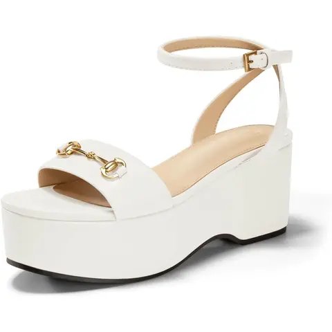 Coutgo Women's Chic Platform Wedge Sandals - Casual High Heel, Espadrille Block Heel, Open Toe, Ankle Strap, Breathable Work-to-Party Footwear for Students