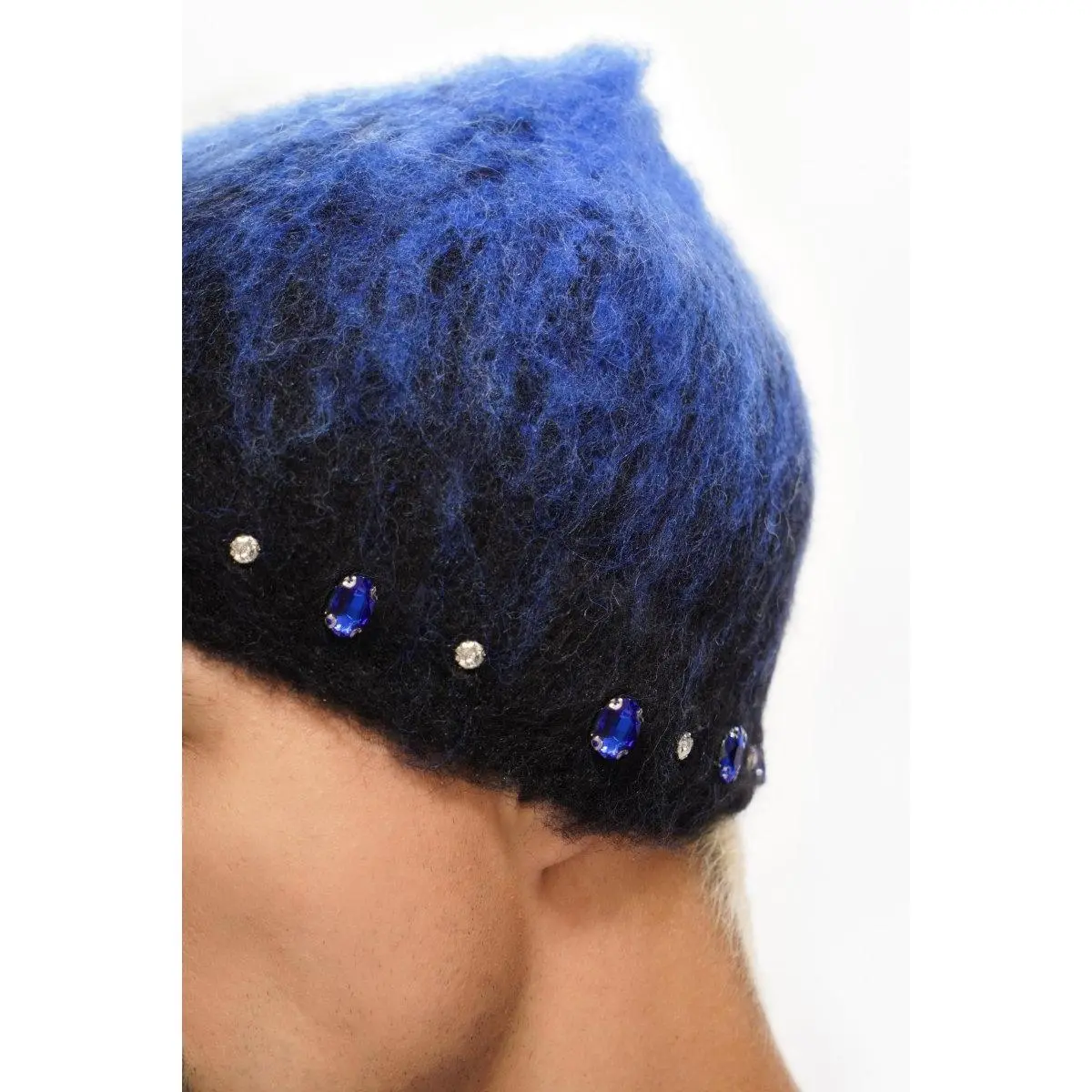 Classic Cuffed Mohair Knit Hat in Solid Blue, A Chic Winter Fashion Accessory for Everyday Style and Cold Weather, Beanie, Triage Mohair, Plain, Unisex, Warm, Cuffed Beanie, Everyday Wear, Knit Beanie Hats