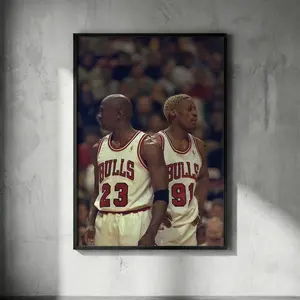 Michael Jordan and Dennis Rodman Poster  Iconic Chicago Bulls Duo Wall Art, Vintage 90s Basketball Print for Gym, Man Cave Sports Decor.( Unframed - Print Only )