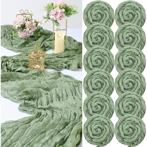12 Pcs Cheesecloth Table Runner Boho Gauze Table Runner Bulk Rustic Cheese Cloth Long Tablecloth for Wedding Bridal Shower Birthday Decor (Sage Green,28 x 120 Inch)