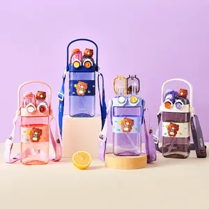 UFORU Cartoon pattern children's drinking cup 1 large capacity water bottle two drinking methods home office school drinking cup with straw lanyard children's gift Cute Tumbler Wide Mouth Set Reusable Drinkware Portable