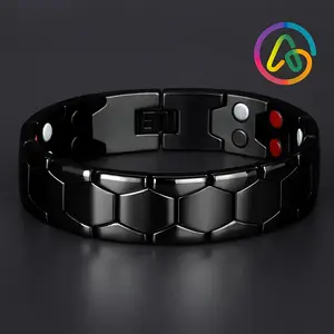Men's black steel magnetic bracelet four in one, energy waterproof and non fading, ideal gift for men, health benefits, fashionable stacking bracelet, elegant and simple bracelet
