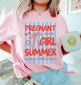 Comfort Colors Pregnant Girl Summer T-Shirt, Pregnancy Reveal Tshirt, Gift for New Mom, Summer Pregnancy Announcement Tee, Funny Summer Baby Shower Gift